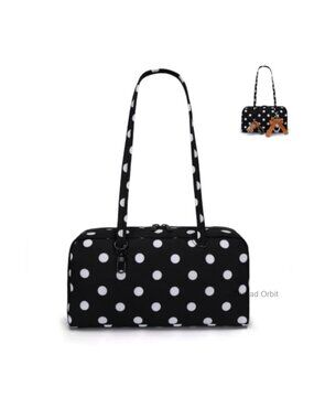 Nylon Bowler Bag Shoulder Purse Slouchy Dome Satchel with Charm Loop